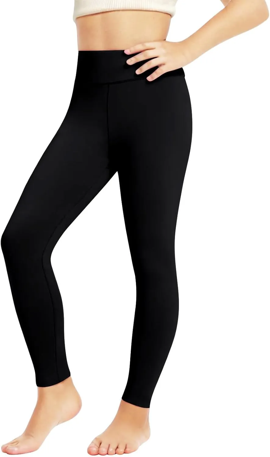Girls' Leggings Solid Colour Girls Athletic Leggings High Waisted Tight Pants Stretch Comfort Bottom Yoga Trousers