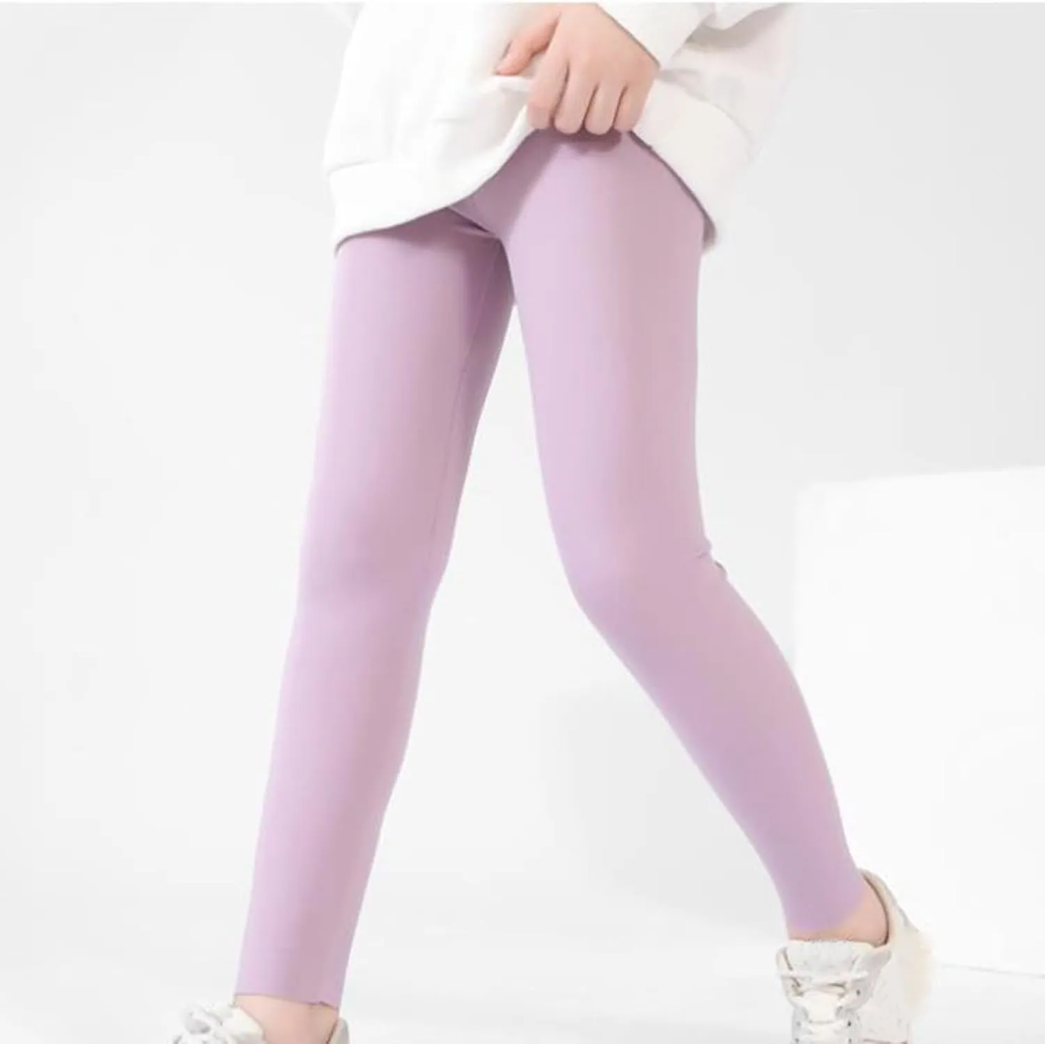 Girls' Leggings Solid Colour Girls Athletic Leggings High Waisted Tight Pants Stretch Comfort Bottom Yoga Trousers