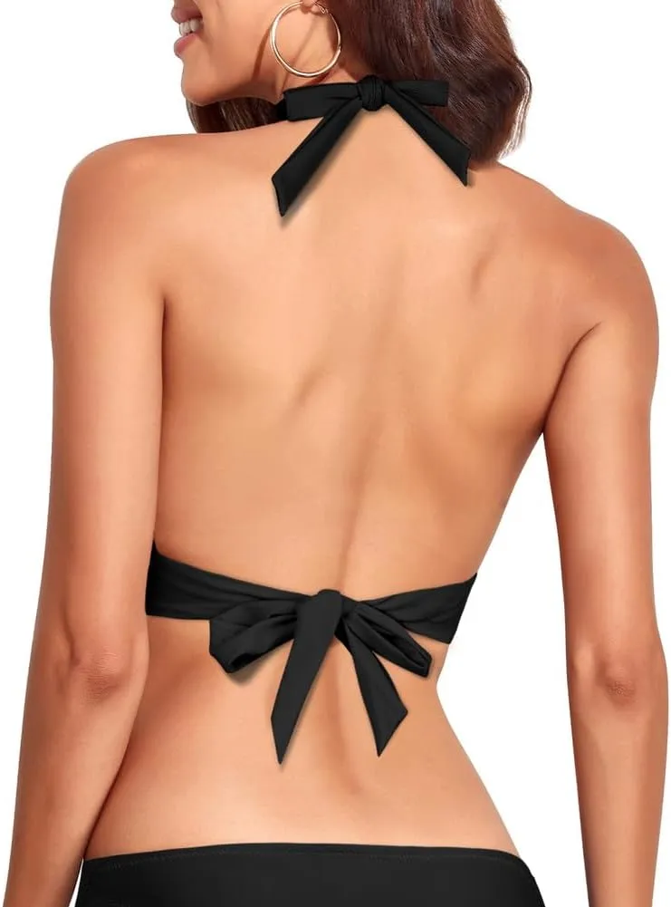 Hilor Women's Push Up Bikini Top Sexy Triangle Top Swimsuit Halter Bathing Suit Swim Tops