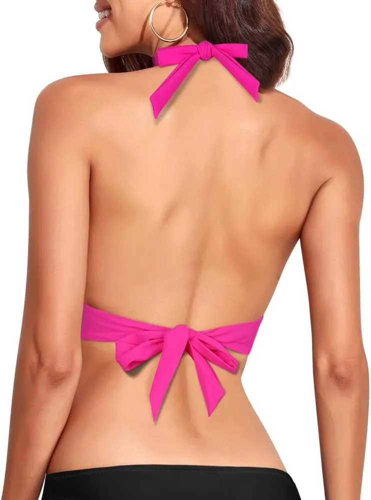 Hilor Women's Push Up Bikini Top Sexy Triangle Top Swimsuit Halter Bathing Suit Swim Tops