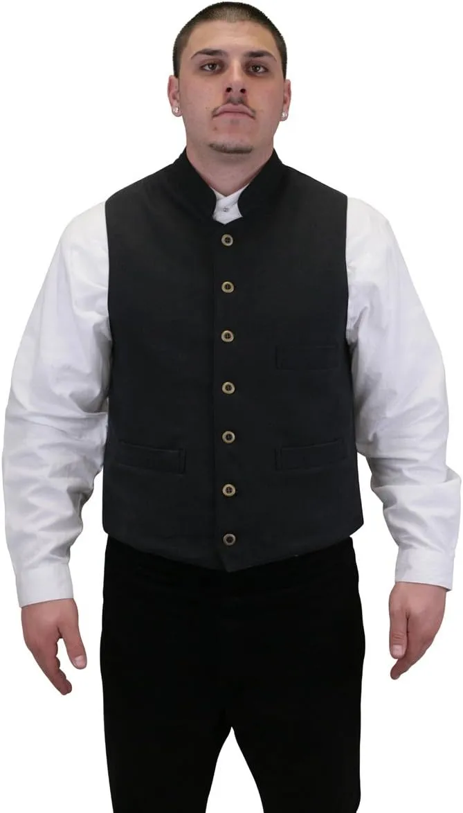 Historical Emporium Men's Commander Cotton Casual Work Vest, Victorian Old West Edwardian Waistcoat
