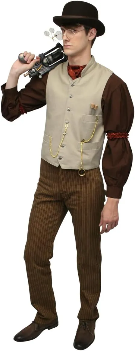 Historical Emporium Men's Commander Cotton Casual Work Vest, Victorian Old West Edwardian Waistcoat