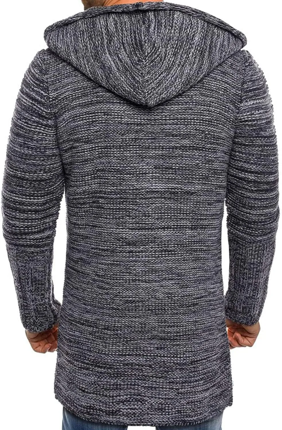 Kaxiya2021 Men's Hooded Knit Trench Coat Autumn Winter Long Sweater Cardigan Casual Slim Solid Color Open Front Outwear
