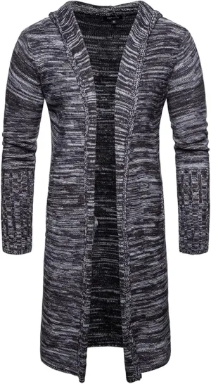 Kaxiya2021 Men's Hooded Knit Trench Coat Autumn Winter Long Sweater Cardigan Casual Slim Solid Color Open Front Outwear