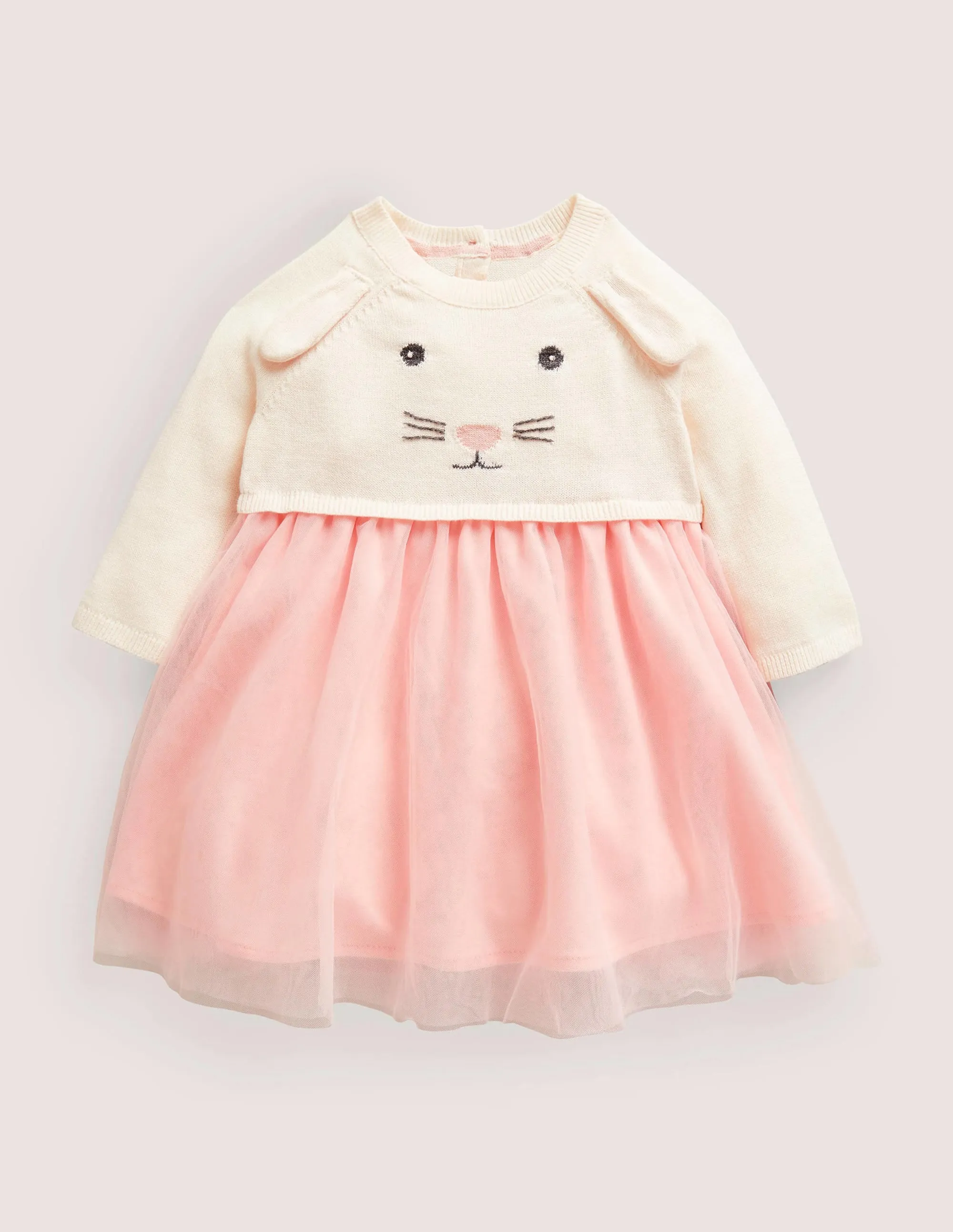 Knitted Tulle Dress-Ivory Bunny