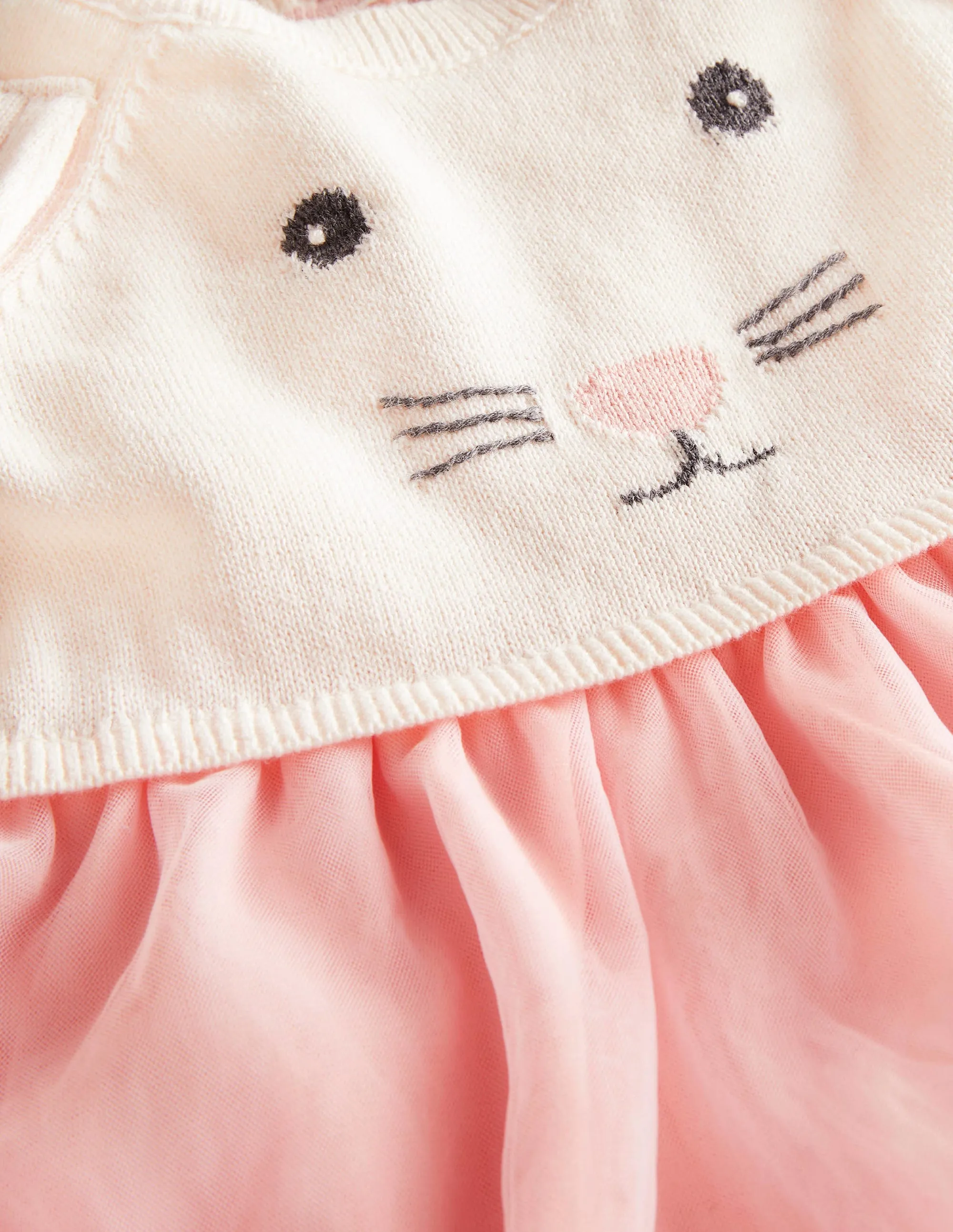 Knitted Tulle Dress-Ivory Bunny