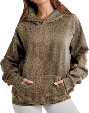 Leopard Print Hoodies for Women Oversized Cheetah Hooded Sweatshirt 2000s Graphic Pullover Tops Y2k Boyfriend Hoodie