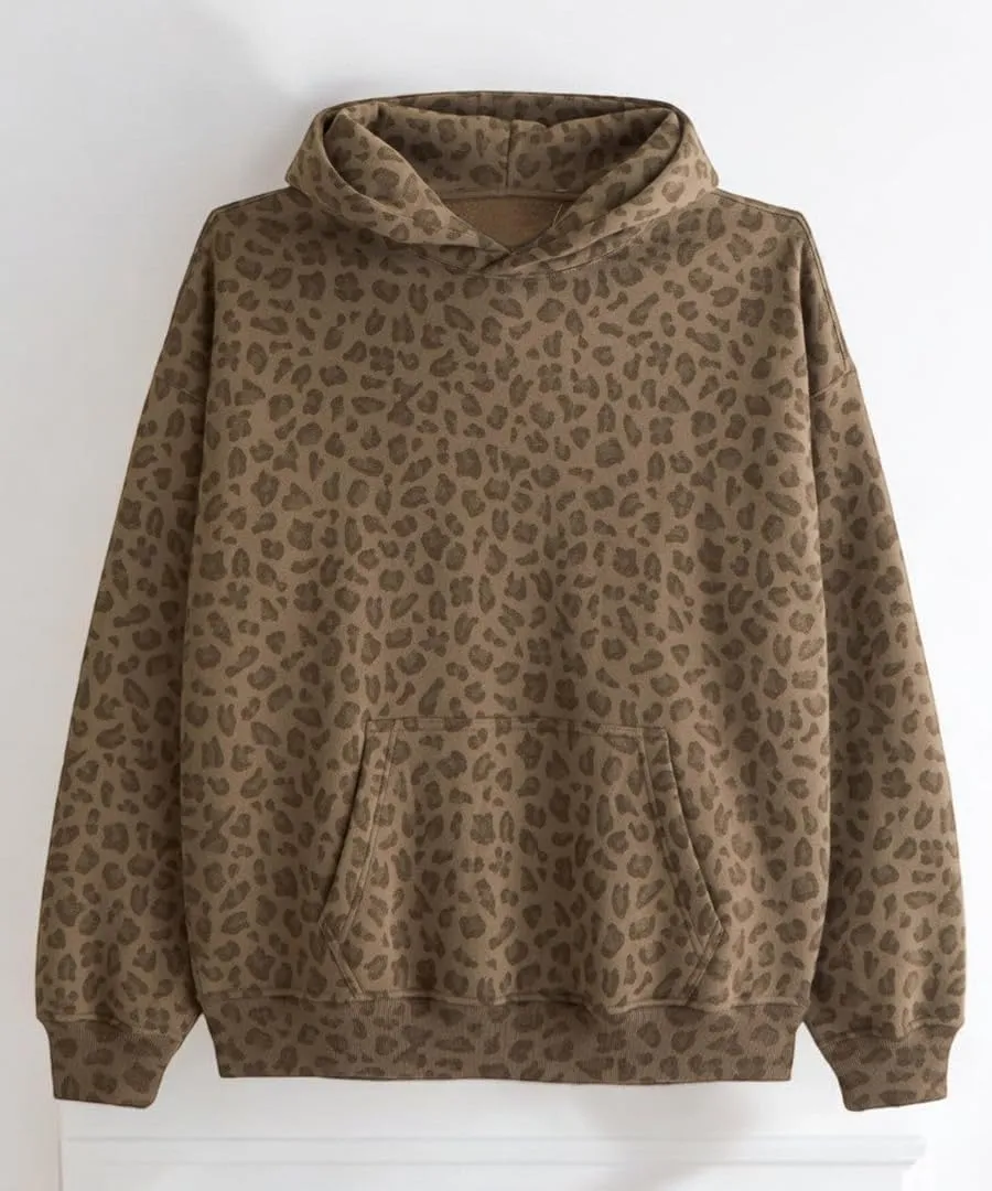 Leopard Print Hoodies for Women Oversized Cheetah Printed Hooded Pullover 2000s Y2K Hoodie Sweatshirt 90s Streetwear
