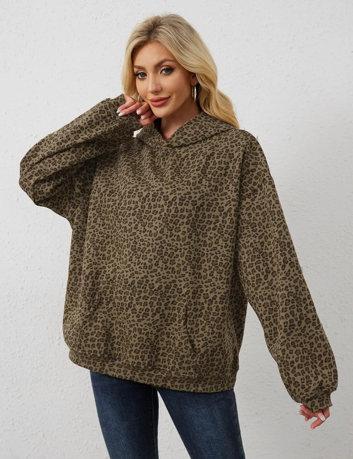 Leopard Print Hoodies for Women Oversized Cheetah Printed Hooded Pullover 2000s Y2K Hoodie Sweatshirt 90s Streetwear