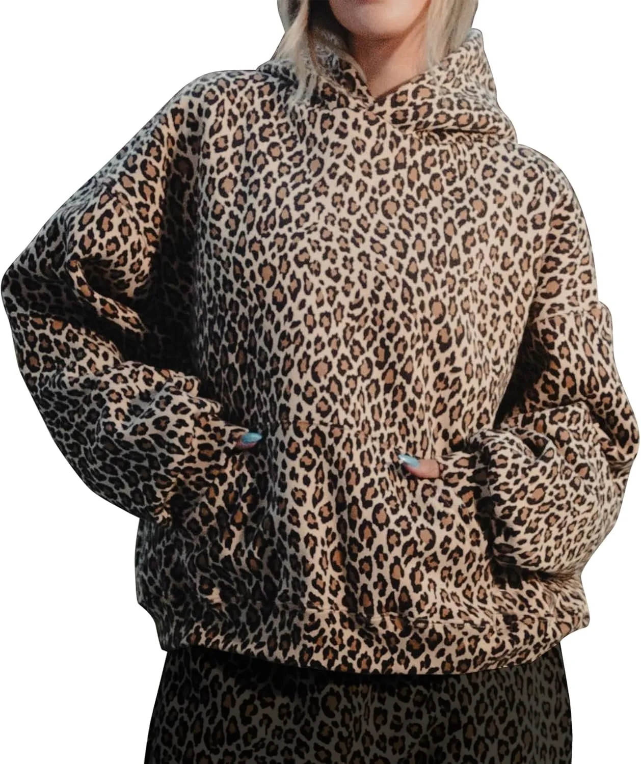 Leopard Print Hoodies for Women Oversized Cheetah Printed Hooded Pullover 2000s Y2K Hoodie Sweatshirt 90s Streetwear