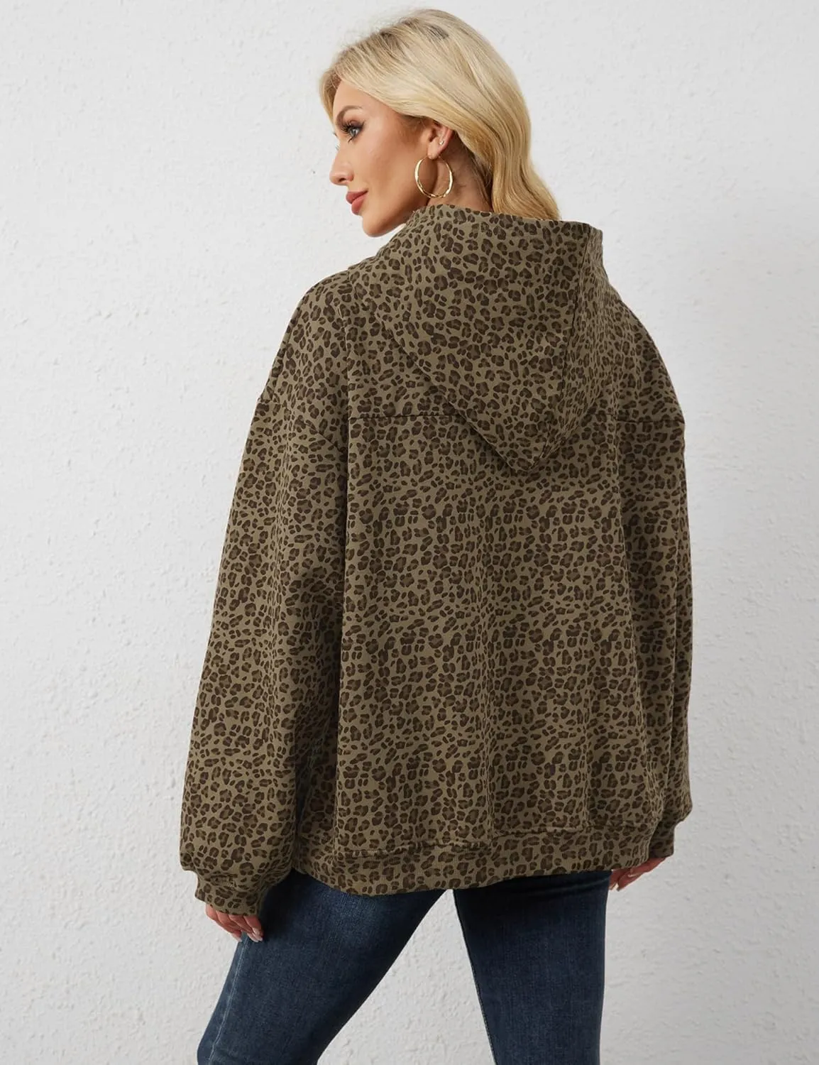 Leopard Print Hoodies for Women Oversized Cheetah Printed Hooded Pullover 2000s Y2K Hoodie Sweatshirt 90s Streetwear
