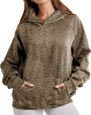 Leopard Print Hoodies for Women Oversized Cheetah Printed Hooded Pullover 2000s Y2K Hoodie Sweatshirt 90s Streetwear