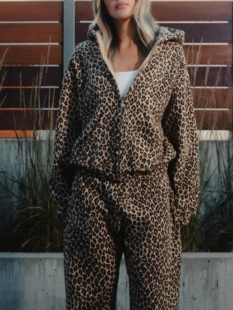 Leopard Print Oversized Camo Hoodie for Women - Cheetah Pullover Tops Y2k Graphic Hoodie With Pocket