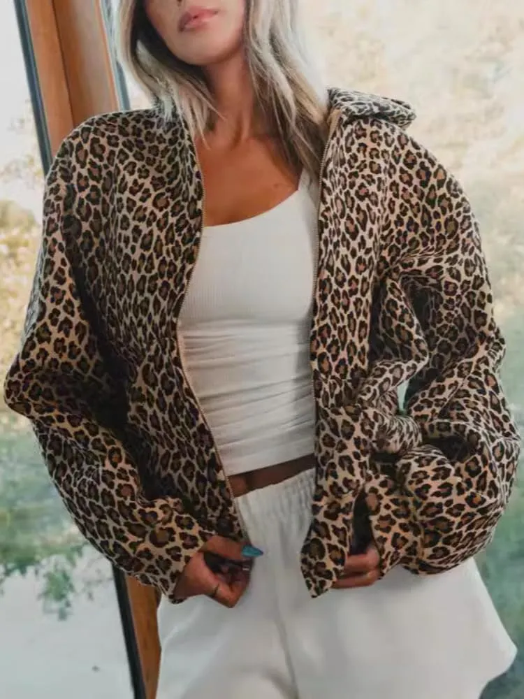 Leopard Print Oversized Camo Hoodie for Women - Cheetah Pullover Tops Y2k Graphic Hoodie With Pocket