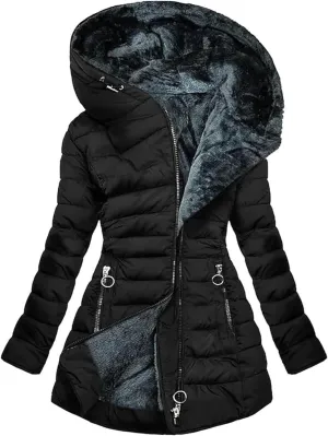 LIYUN Women's Coat Winter Warm Fleece Jacket Thicken Plush Parka Hooded Jackets With Zipper Down Jacket Detachable Fur Collar Bomber Jacket Windproof Jacket, M-5XL(Black,5X-Large)