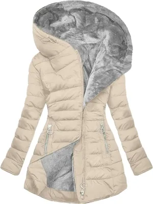 LIYUN Women's Hooded Coats Winter Fleece Coat Warm Jacket Zipper Sweatshirt With Zipper Down Jacket Jacket Thickened Hoodie Chic Outercoat With Pockets(Apricot,XX-Large)