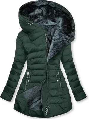 LIYUN Women's Winter Coat Warm Fleece Jacket Mid-Length Zippered Jacket With Hood Coat Outercoat Women's Winter Coat Warm Down Jacket Thick Parka Mid-Length Jacket Jacket With Hood(Green,X-Large)