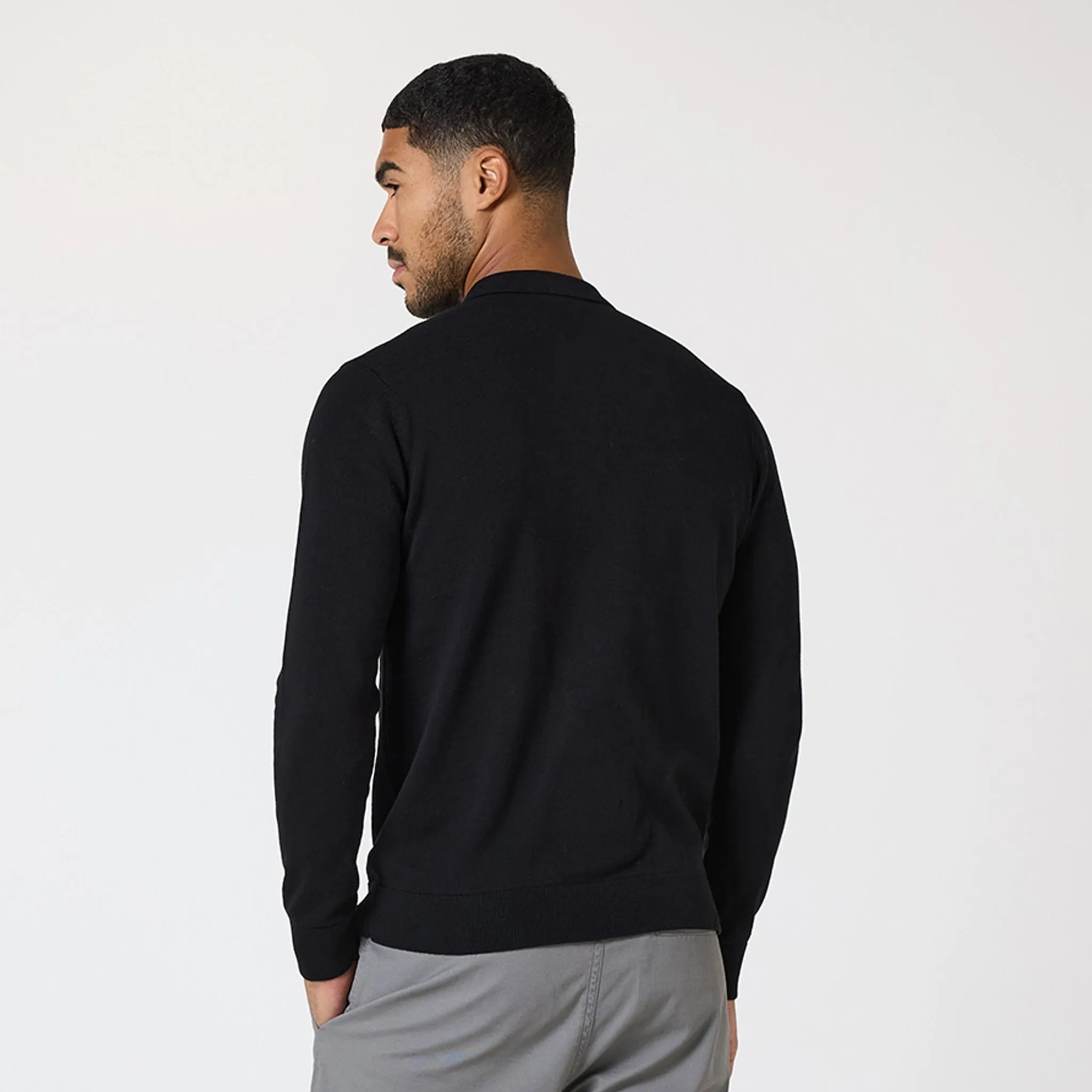 Long Sleeve Knitted Polo | Black