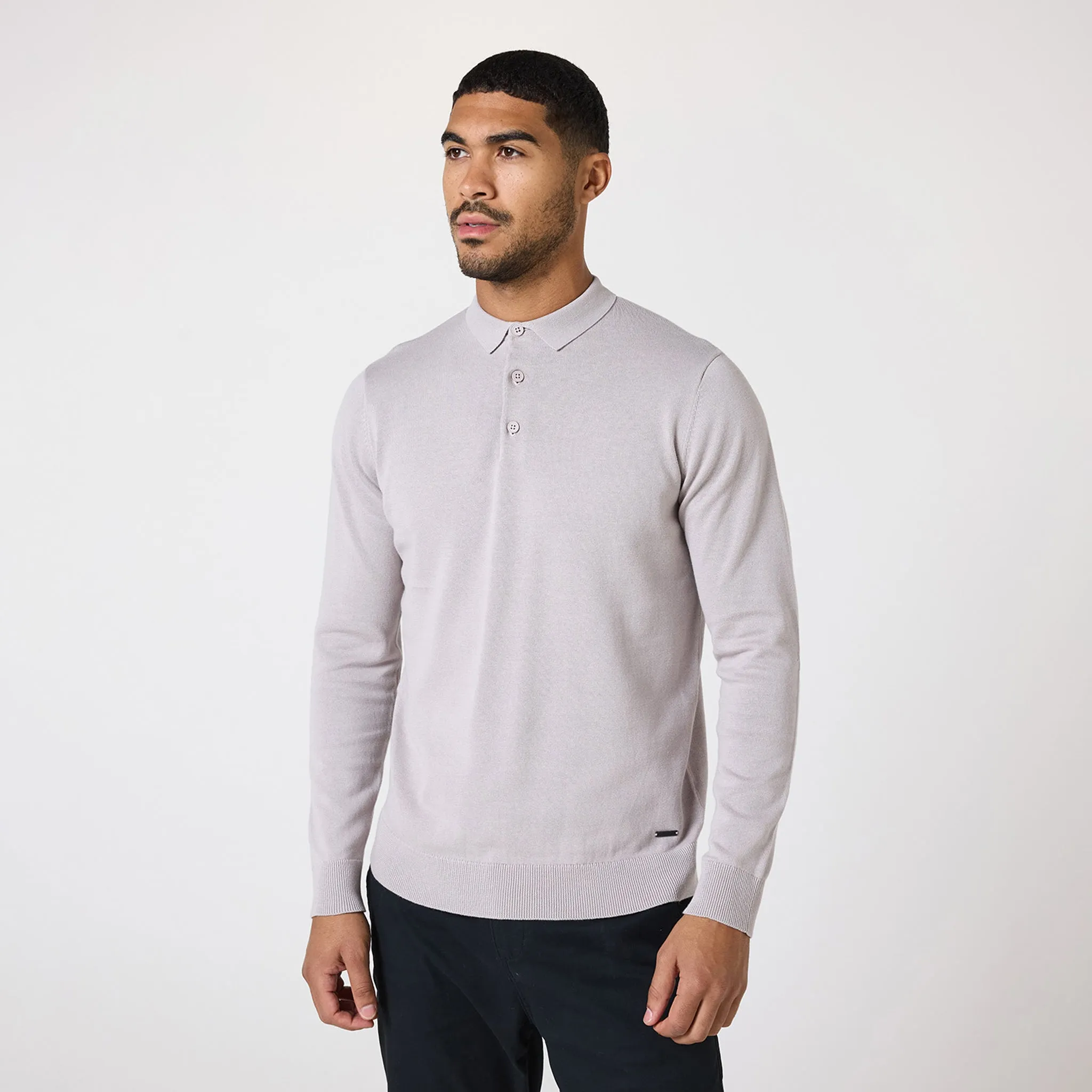 Long Sleeve Knitted Polo | Sand