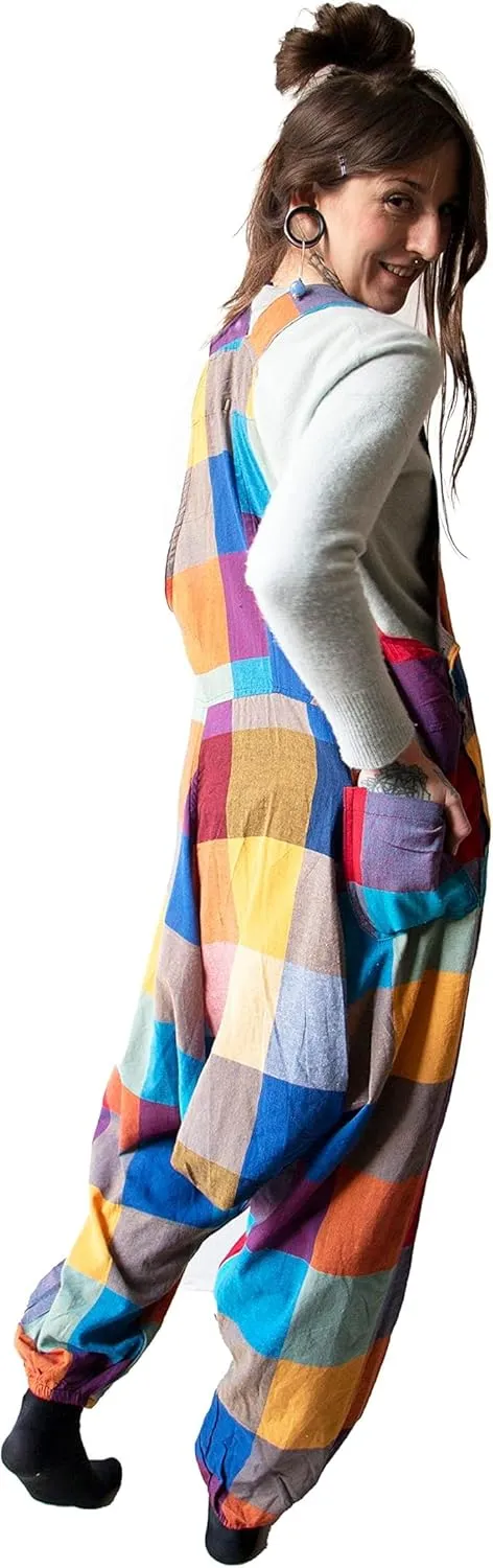 manakamana Patchwork Harem Summer Overalls with Pockets - Boho Loose Jumpsuit - Low crouch Baggy Romper - 100% cotton