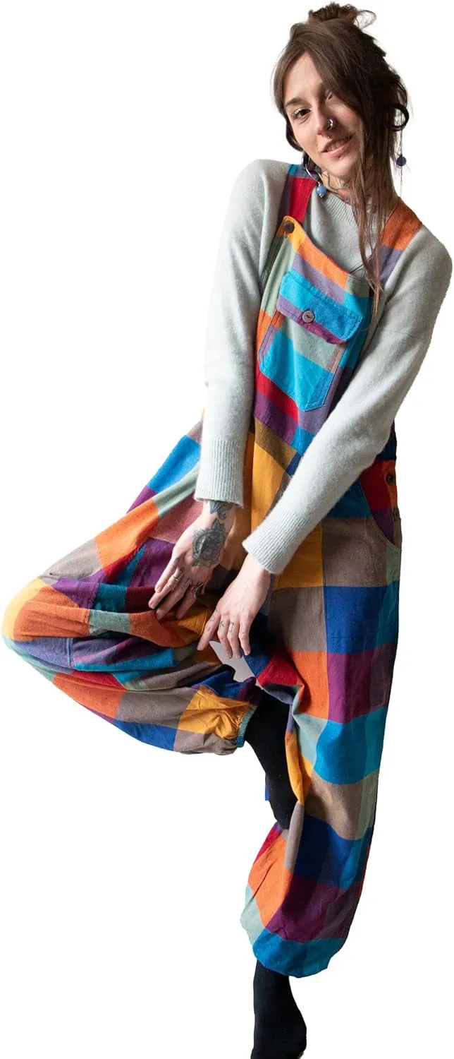 manakamana Patchwork Harem Summer Overalls with Pockets - Boho Loose Jumpsuit - Low crouch Baggy Romper - 100% cotton