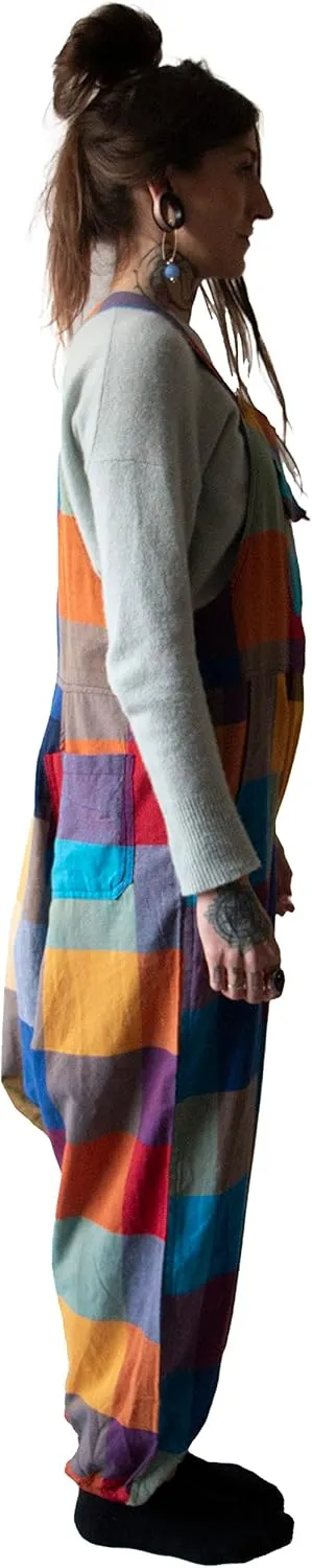 manakamana Patchwork Harem Summer Overalls with Pockets - Boho Loose Jumpsuit - Low crouch Baggy Romper - 100% cotton