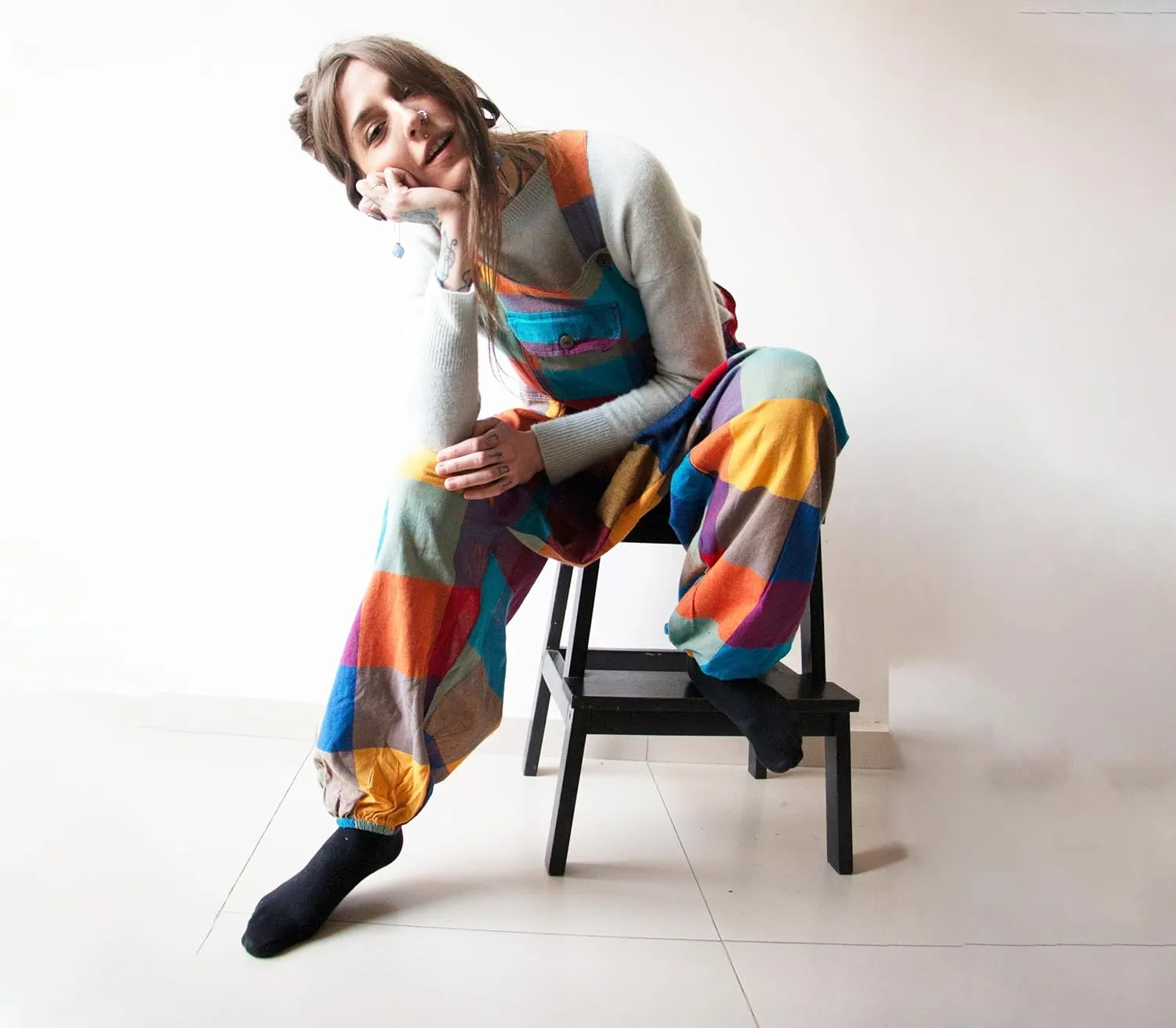 manakamana Patchwork Harem Summer Overalls with Pockets - Boho Loose Jumpsuit - Low crouch Baggy Romper - 100% cotton