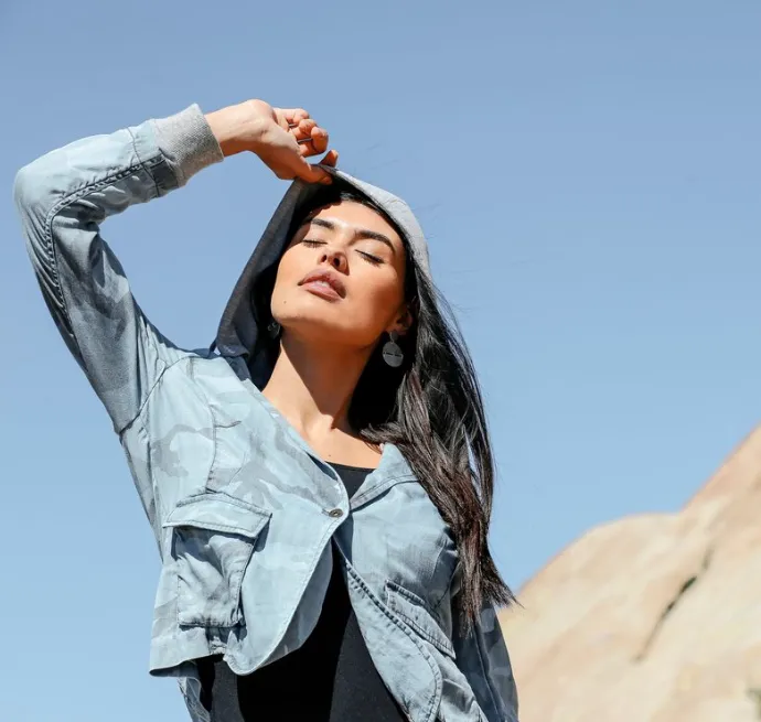 Marrakech Pamela Hooded Blazer in Denim Camo