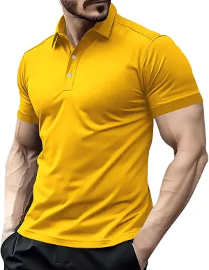 Men Polo Shirts Short Sleeve Plain Button Down Golf Tshirts Slim Muscle Tops Summer Moisture Wicking Clothes