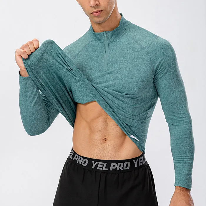 Men's Active Slim-fit Quarter Zip Long Sleeve Outdoor Athletic Performance Pullover