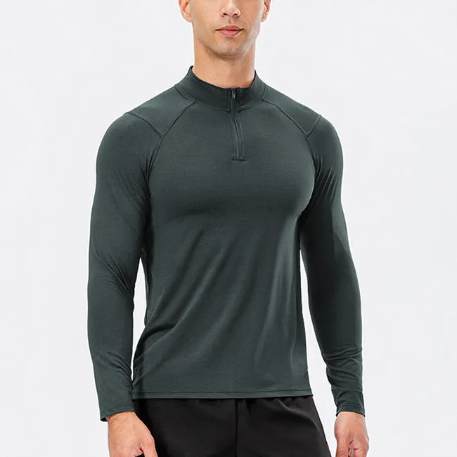 Men's Active Slim-fit Quarter Zip Long Sleeve Outdoor Athletic Performance Pullover