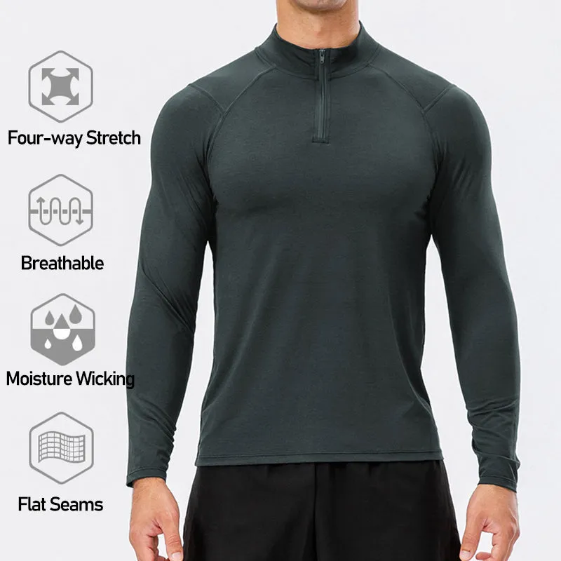 Men's Active Slim-fit Quarter Zip Long Sleeve Outdoor Athletic Performance Pullover