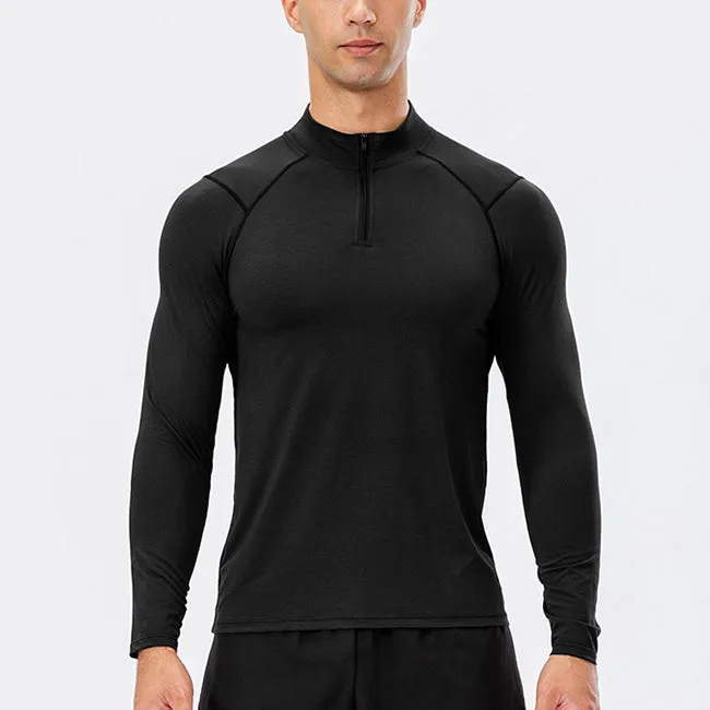 Men's Active Slim-fit Quarter Zip Long Sleeve Outdoor Athletic Performance Pullover