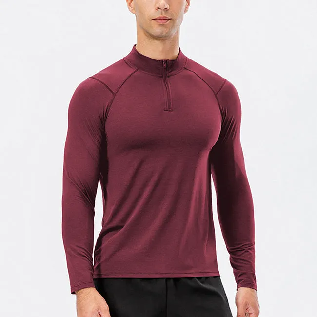 Men's Active Slim-fit Quarter Zip Long Sleeve Outdoor Athletic Performance Pullover