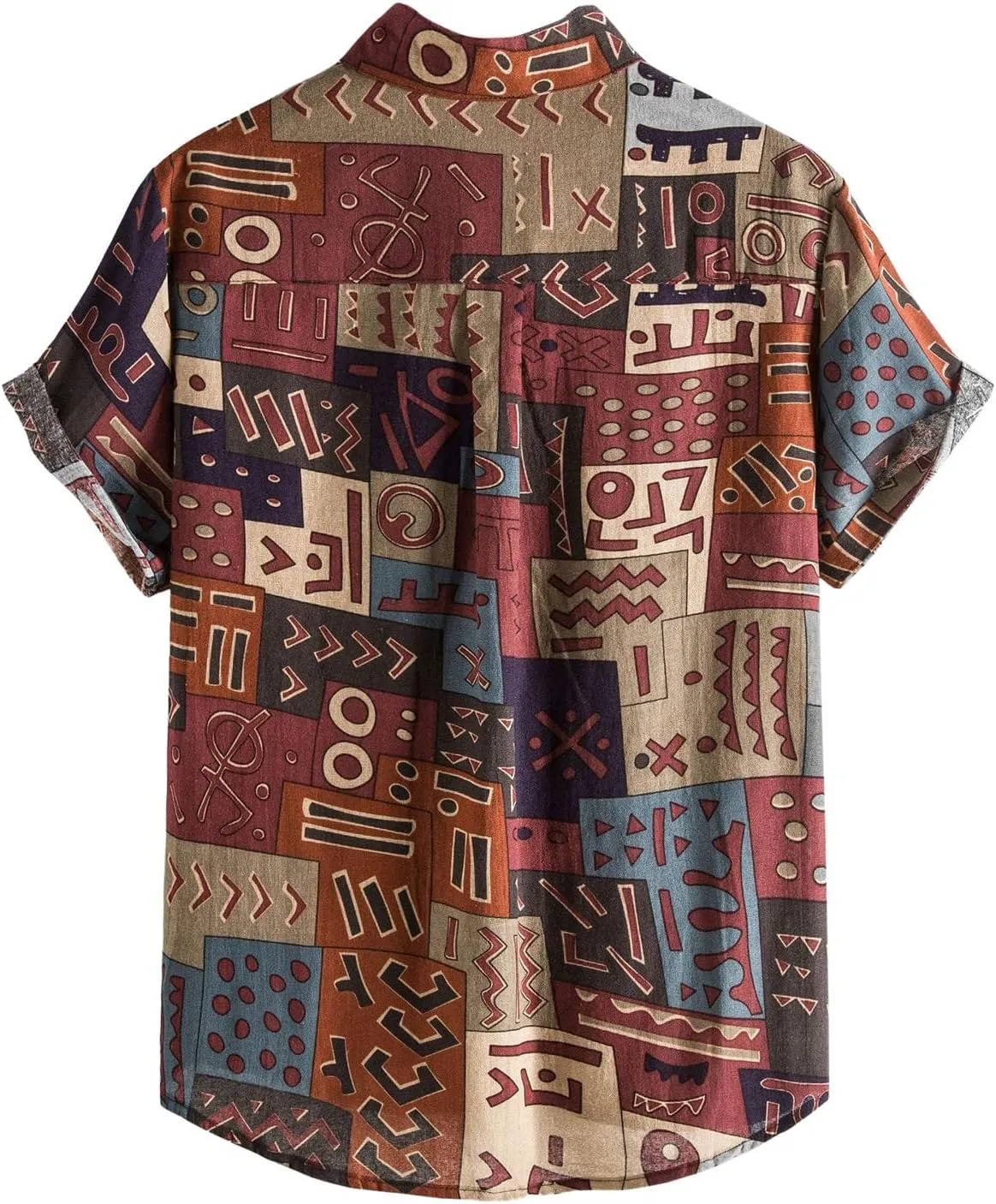 Mens Button Up Retro Linen Shirts Ethnic Aztec Short Sleeve Hawaiian Beach Shirts Casual Relaxed Fit Printed Shirt