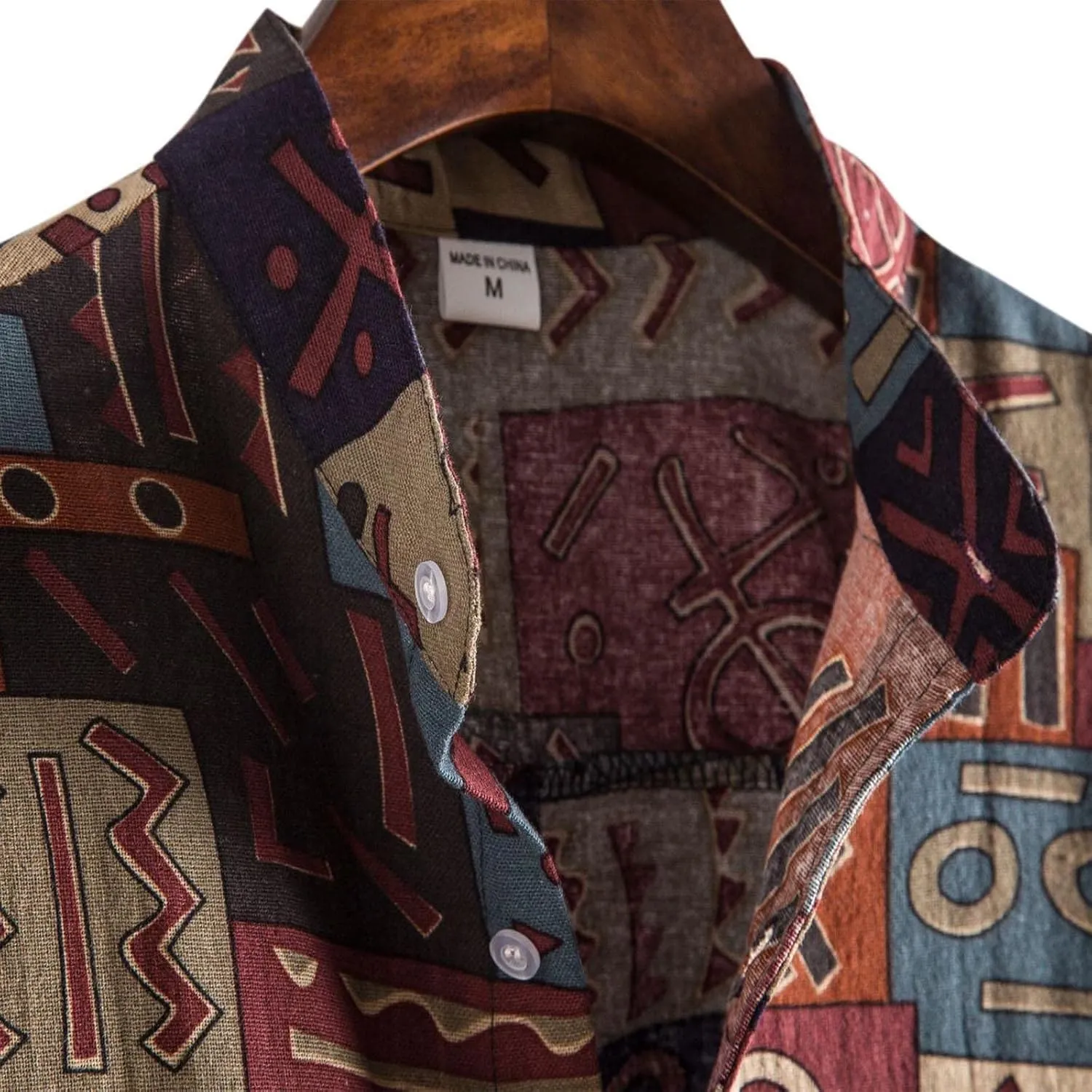 Mens Button Up Retro Linen Shirts Ethnic Aztec Short Sleeve Hawaiian Beach Shirts Casual Relaxed Fit Printed Shirt