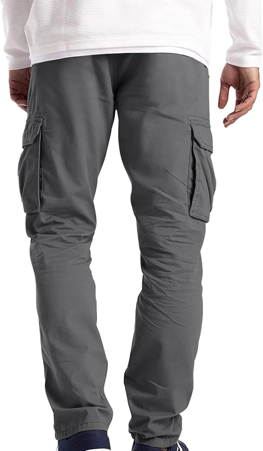 Mens Casual Cargo Pants Pleated Elastic Waist Drawstring Stretch Relaxed Fit Work Pants with Multi-Pocket