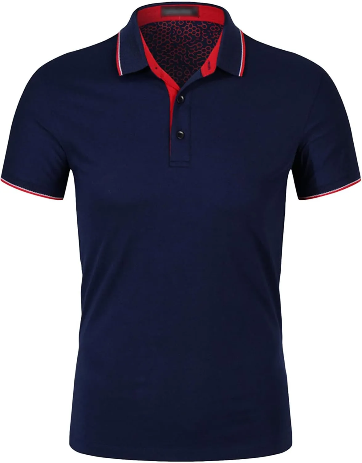 Men's Classic Fit Dual Tipped Collar Polo Shirt Cotton Blend Golf Tops Moisture Wicking Performance Short Sleeve