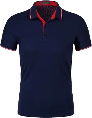 Men's Classic Fit Dual Tipped Collar Polo Shirt Cotton Blend Golf Tops Moisture Wicking Performance Short Sleeve