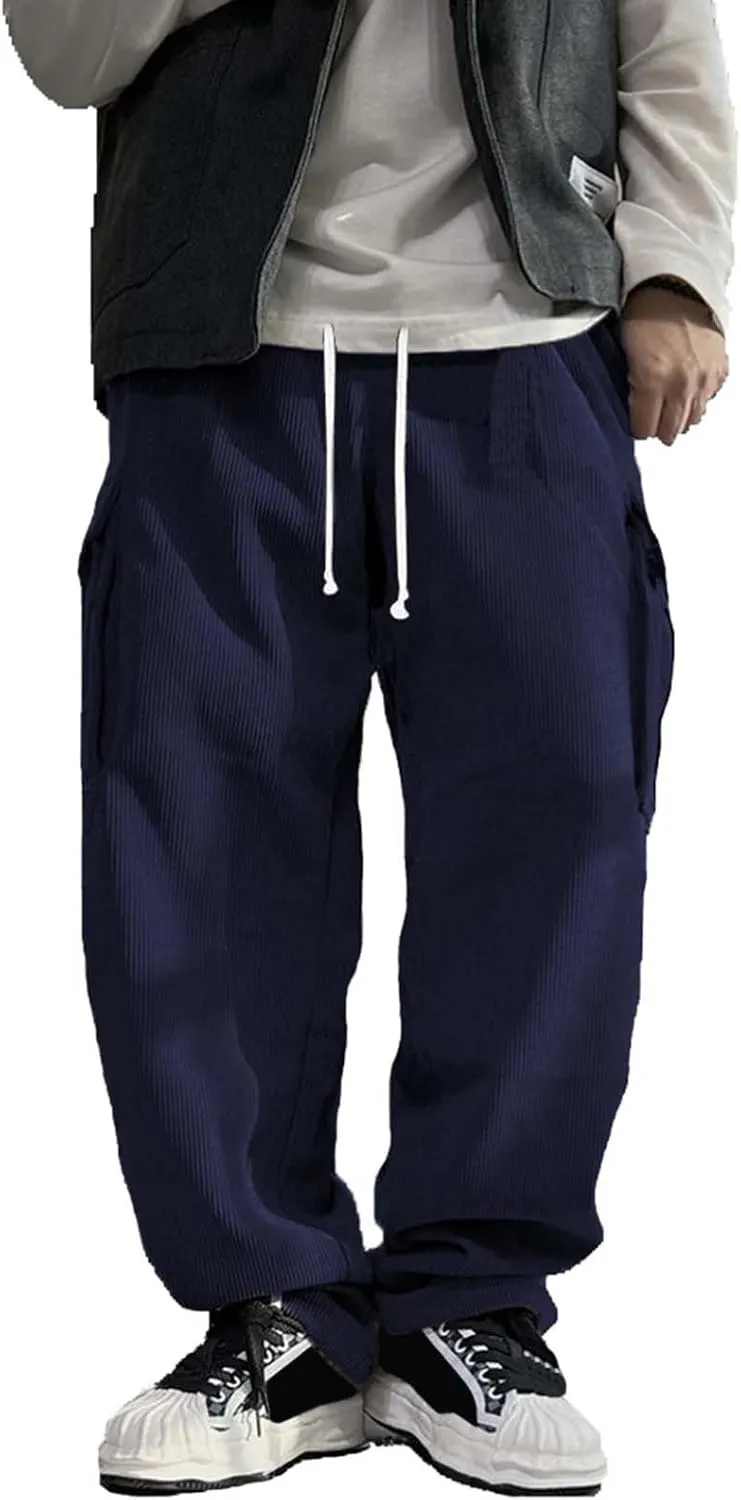 Men's Corduroy Pants Lightweight Jogger Straight Fit Casual Sweatpants Ripstop Outdoor Pants Work Lounge Trousers