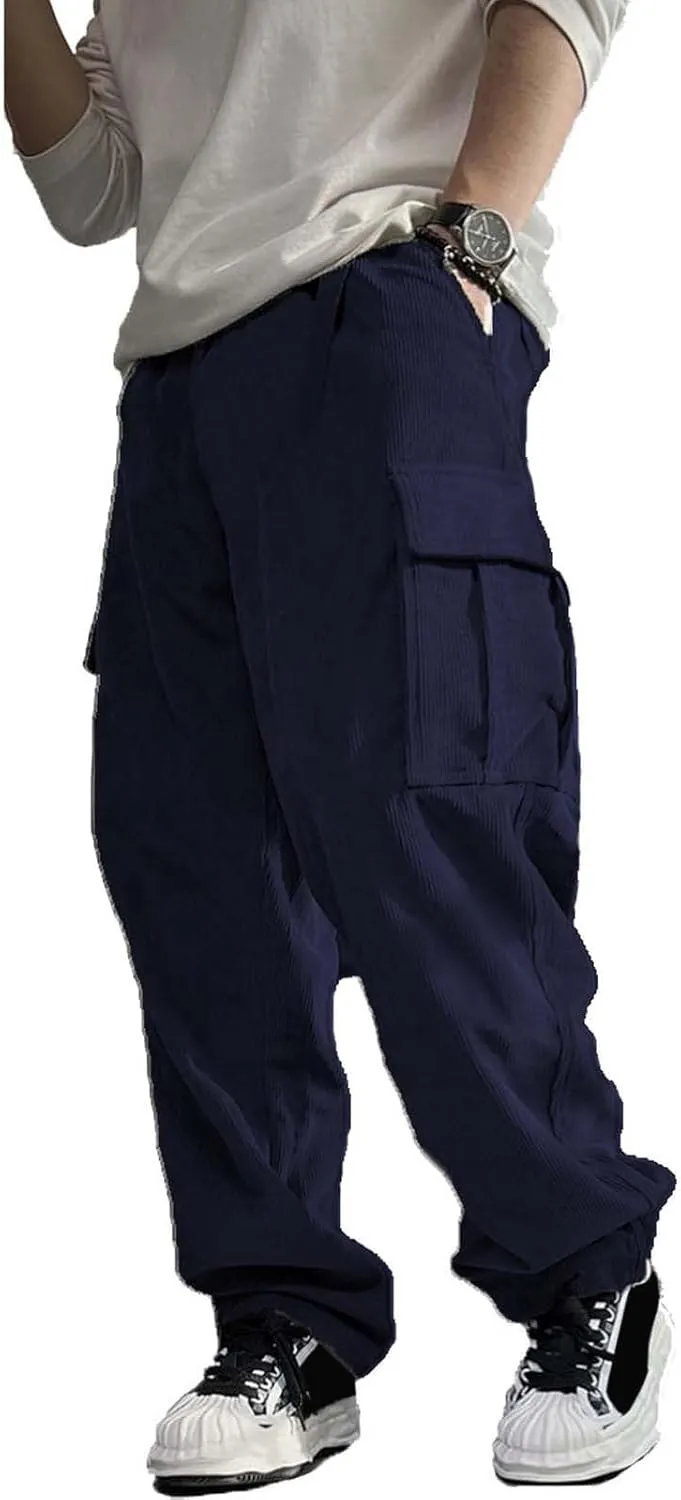 Men's Corduroy Pants Lightweight Jogger Straight Fit Casual Sweatpants Ripstop Outdoor Pants Work Lounge Trousers