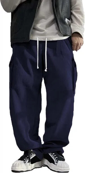 Men's Corduroy Pants Lightweight Jogger Straight Fit Casual Sweatpants Ripstop Outdoor Pants Work Lounge Trousers