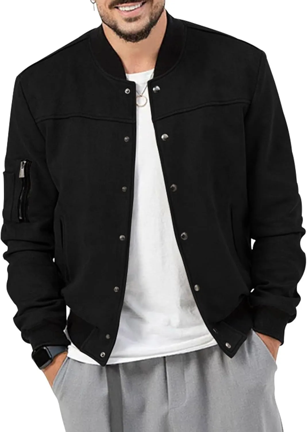Mens Fall Winter Casual Coats 2024 Fashion Color Block Long Sleeve Jackets Basic Button Down Outerwear with Pockets