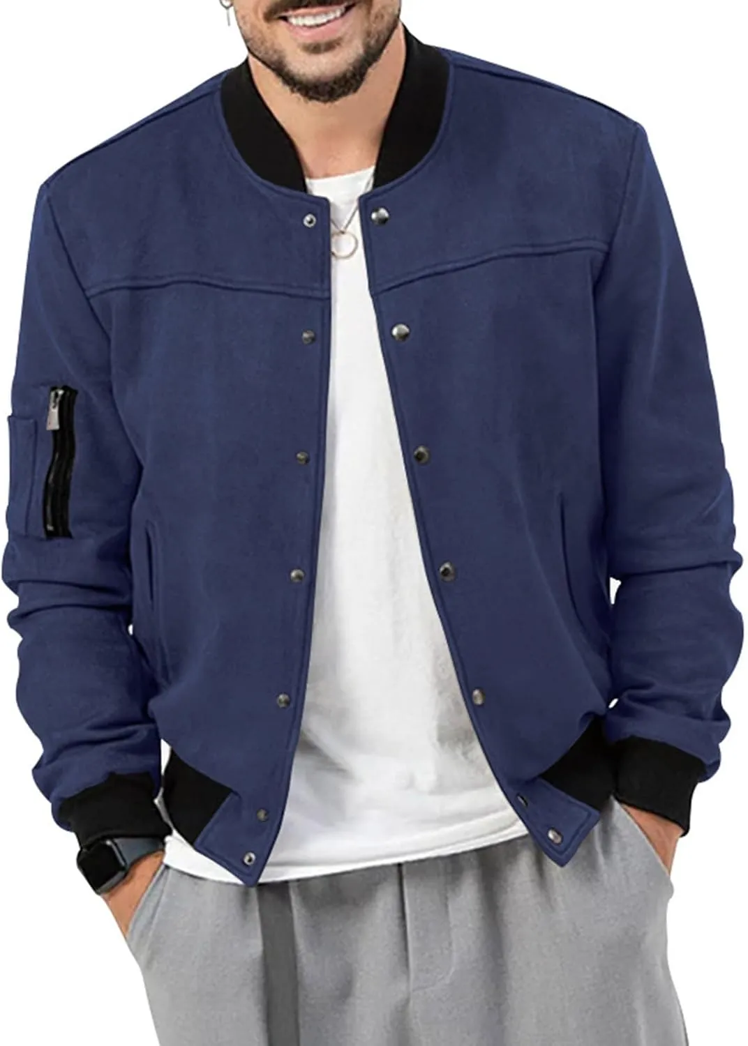 Mens Fall Winter Casual Coats 2024 Fashion Color Block Long Sleeve Jackets Basic Button Down Outerwear with Pockets
