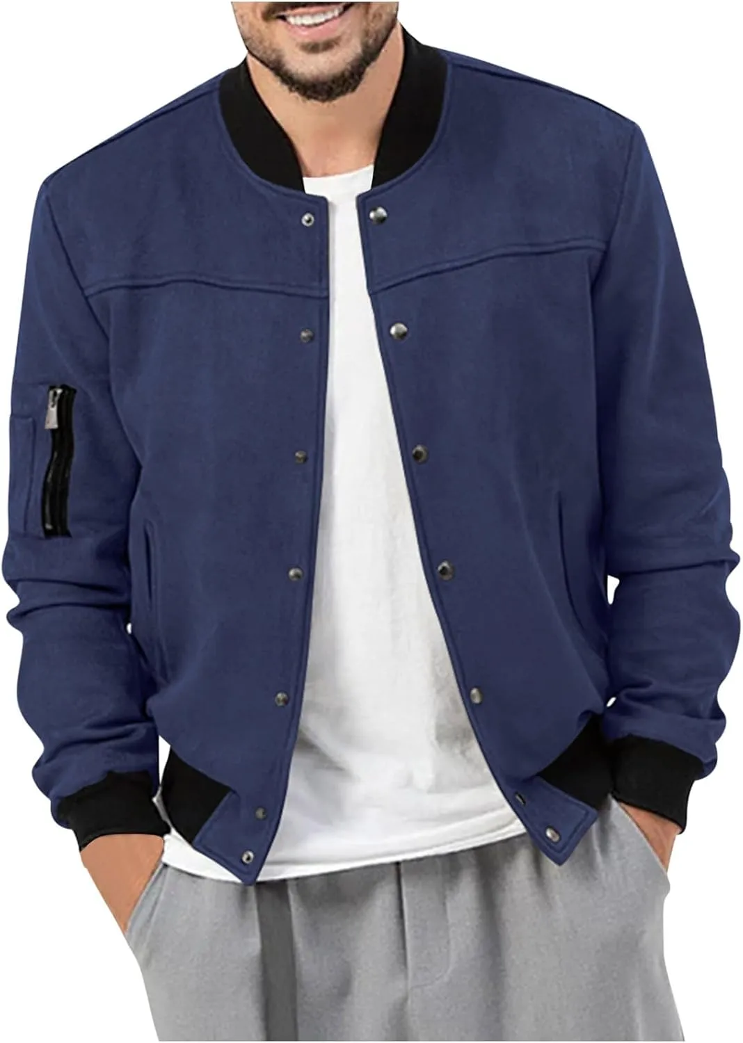 Mens Fall Winter Casual Coats 2024 Fashion Color Block Long Sleeve Jackets Basic Button Down Outerwear with Pockets