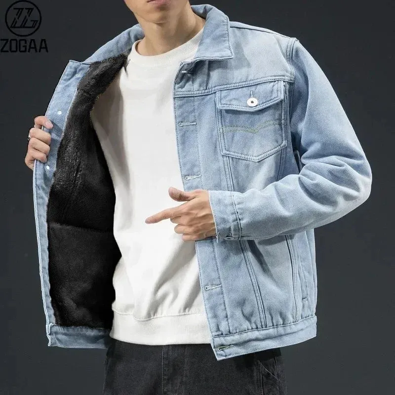 Men's Fashion Winter Denim Jacket Padded Thicker Warm Jacket Denim Top