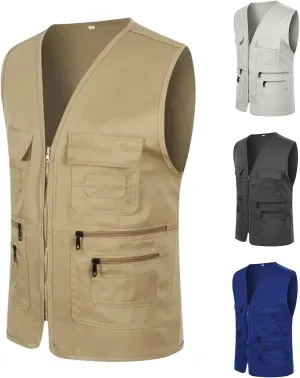 Men's Fishing Vest with Pockets Utility Detachable Summer Vests for Safari Travel Outdoor Work Photo Cargo Fly