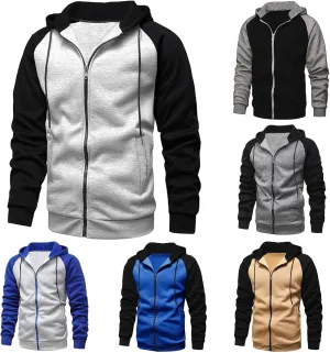 Men's Heavyweight Full Zip Fleece Hoodie Fall Long Sleeve Hooded Casual Sweatshirt Color Block Active Sport Outerwear