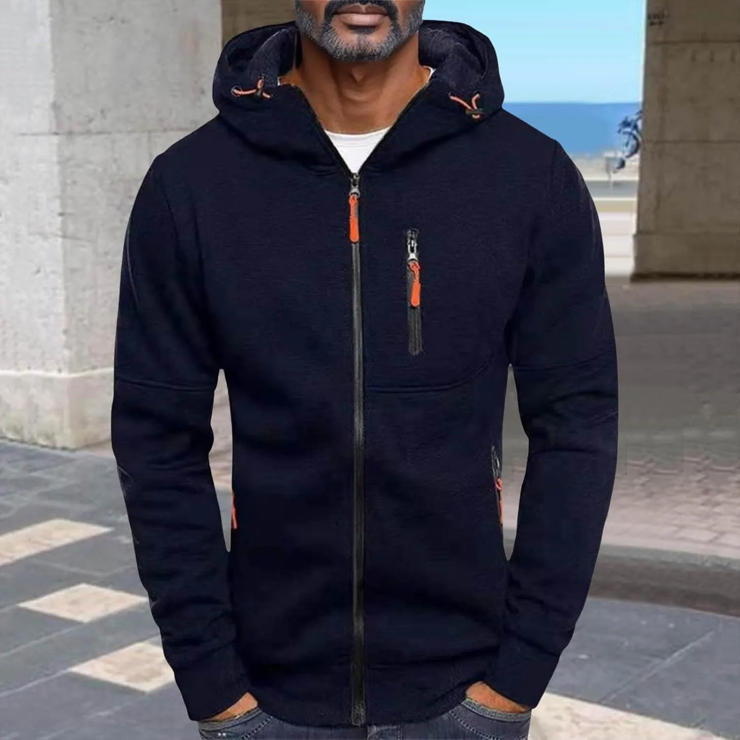 Mens Hoodies Pullover Oversized Long Sleeve Full Zip up Hooded Sweatshirt Drawstring Casual Jacket Sweater Fall
