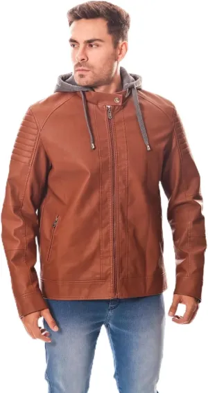 Men's PU Jacket with Hood  Stylish, Functional, Water-Resistant, Zippered Pockets, Confortable, Durable